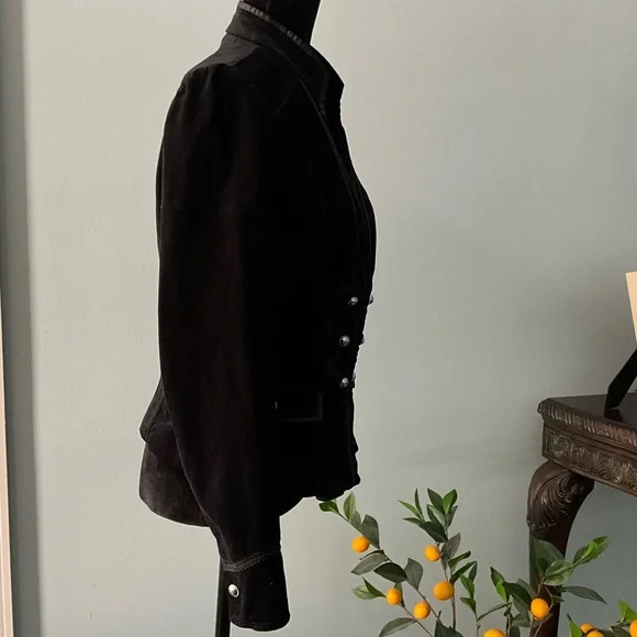 WHBM Velvet Military Jacket Black Blazer White House Black Market Jacket Peplum - Picture 3 of 9